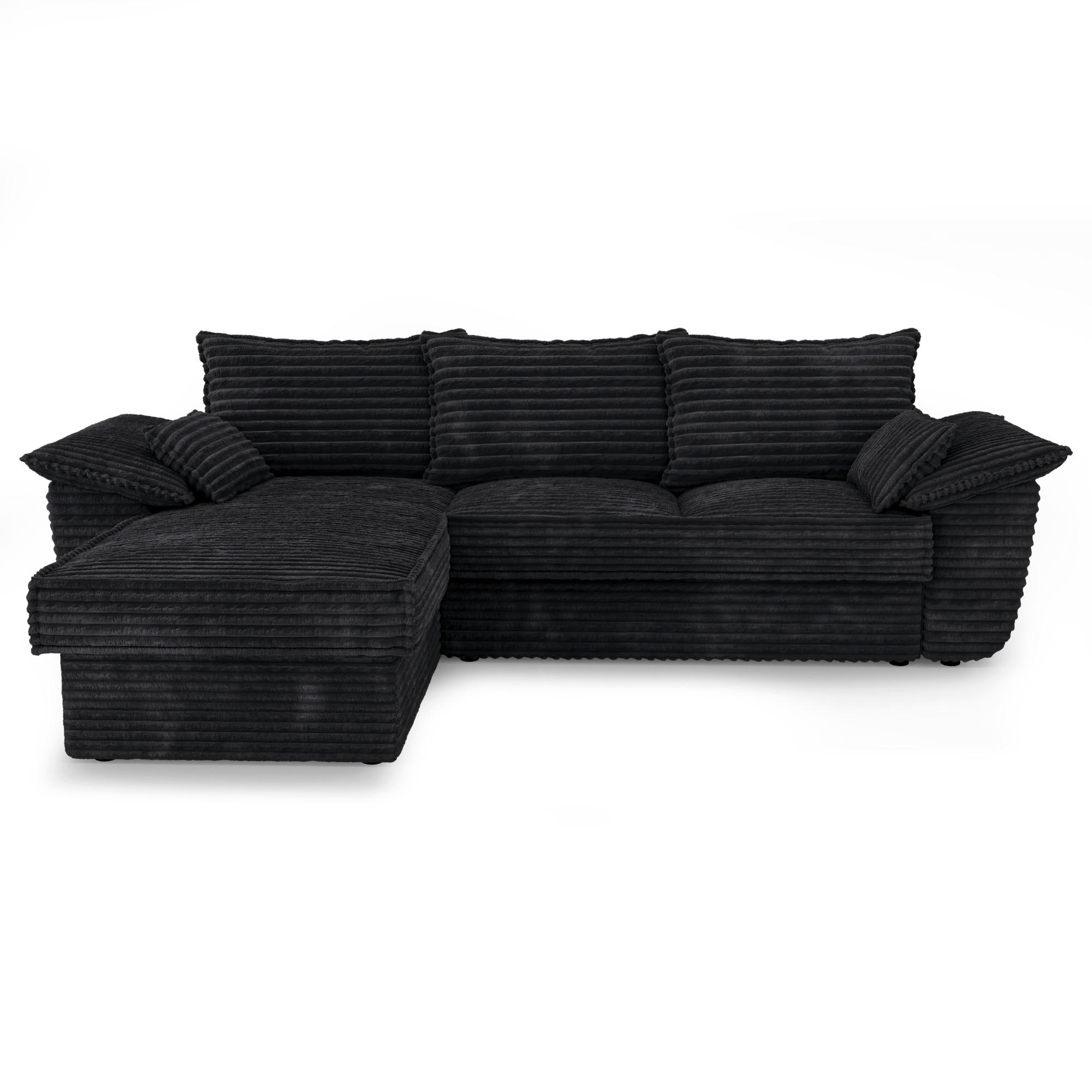 ECKSOFA LINKS Gerippter Samt XXL Schwarz 257cm - Schwarz, Textil (168/257cm) - Sia Home