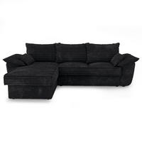 ECKSOFA LINKS Gerippter Samt XXL Schwarz 257cm - Schwarz, Textil (168/257cm) - Sia Home