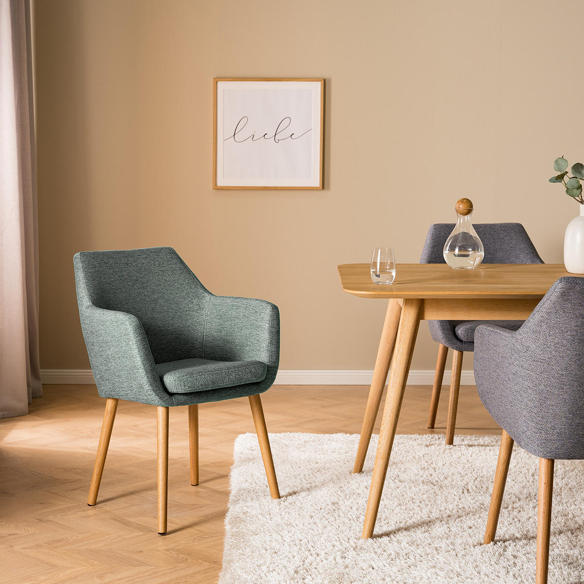 ARMLEHNENSTUHL - Dunkelgrün/Eichefarben, Textil (58/84/58cm) - home24