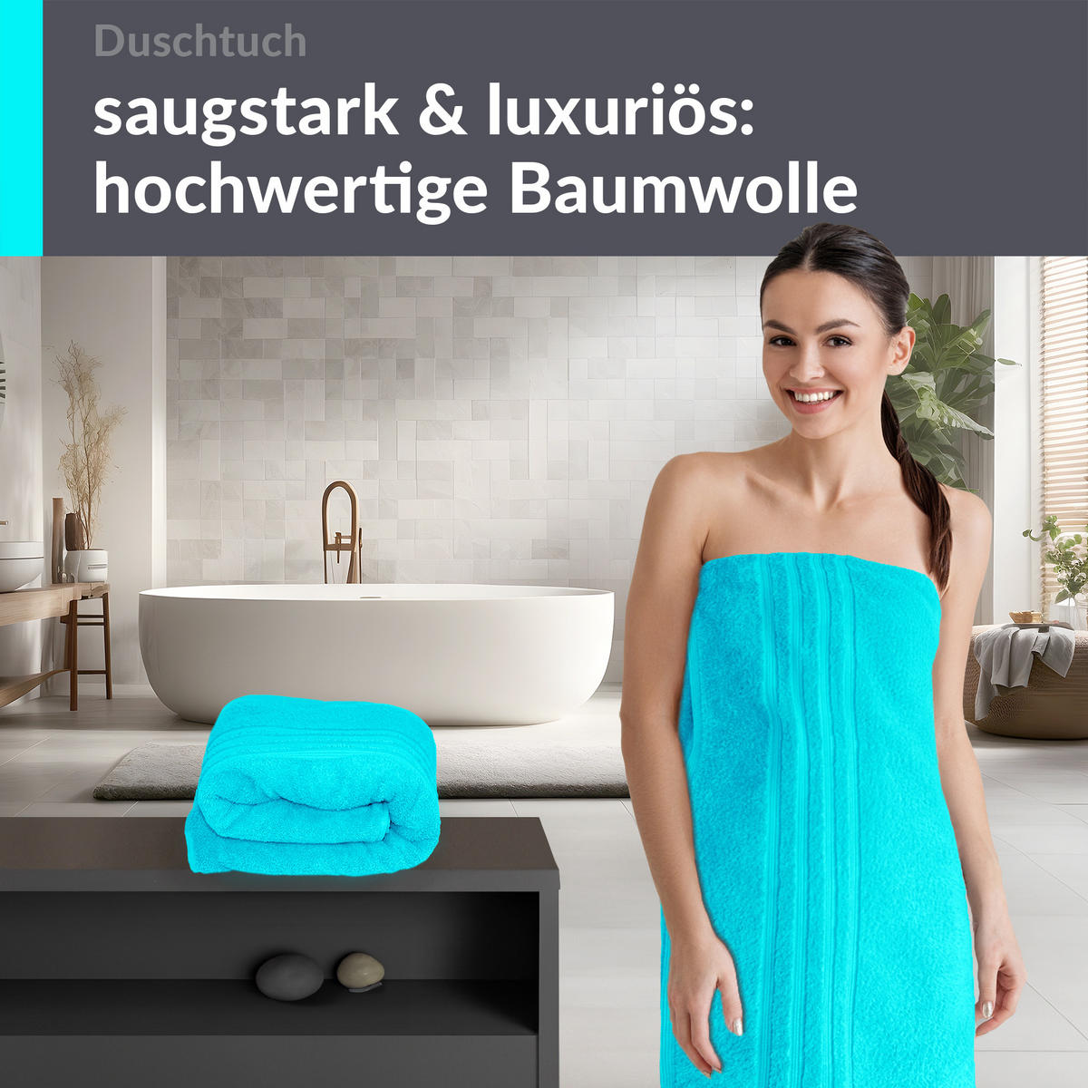 DUSCHTUCH London Lagunen Türkis 2er Set 70x140 - Türkis, Textil (70/140cm) - Lashuma