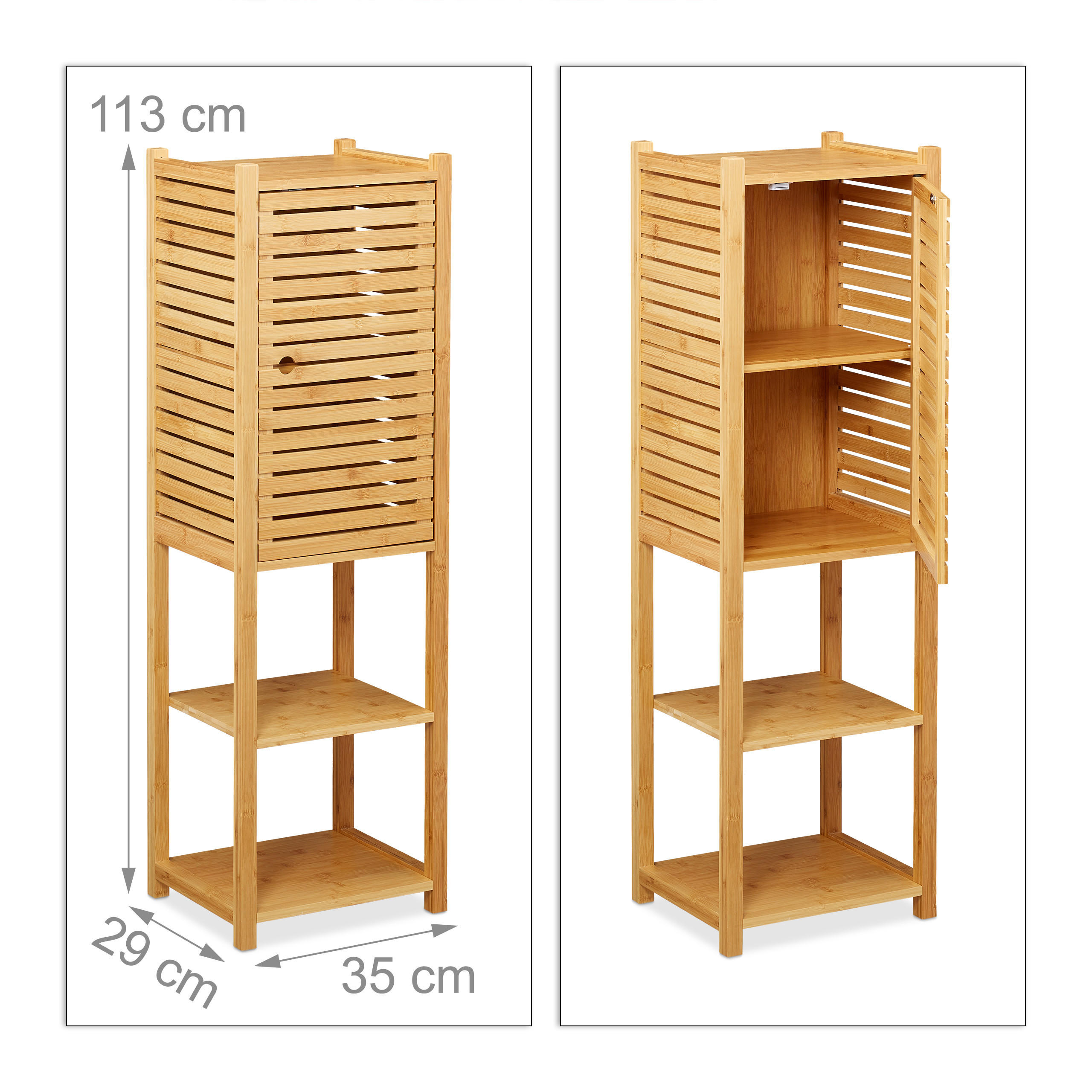 Thumbnail - Relaxdays Badregal, Hellbraun, Holz, Holzwerkstoff, 35x113x29 cm, Badezimmer, Badezimmerregale, Badregale