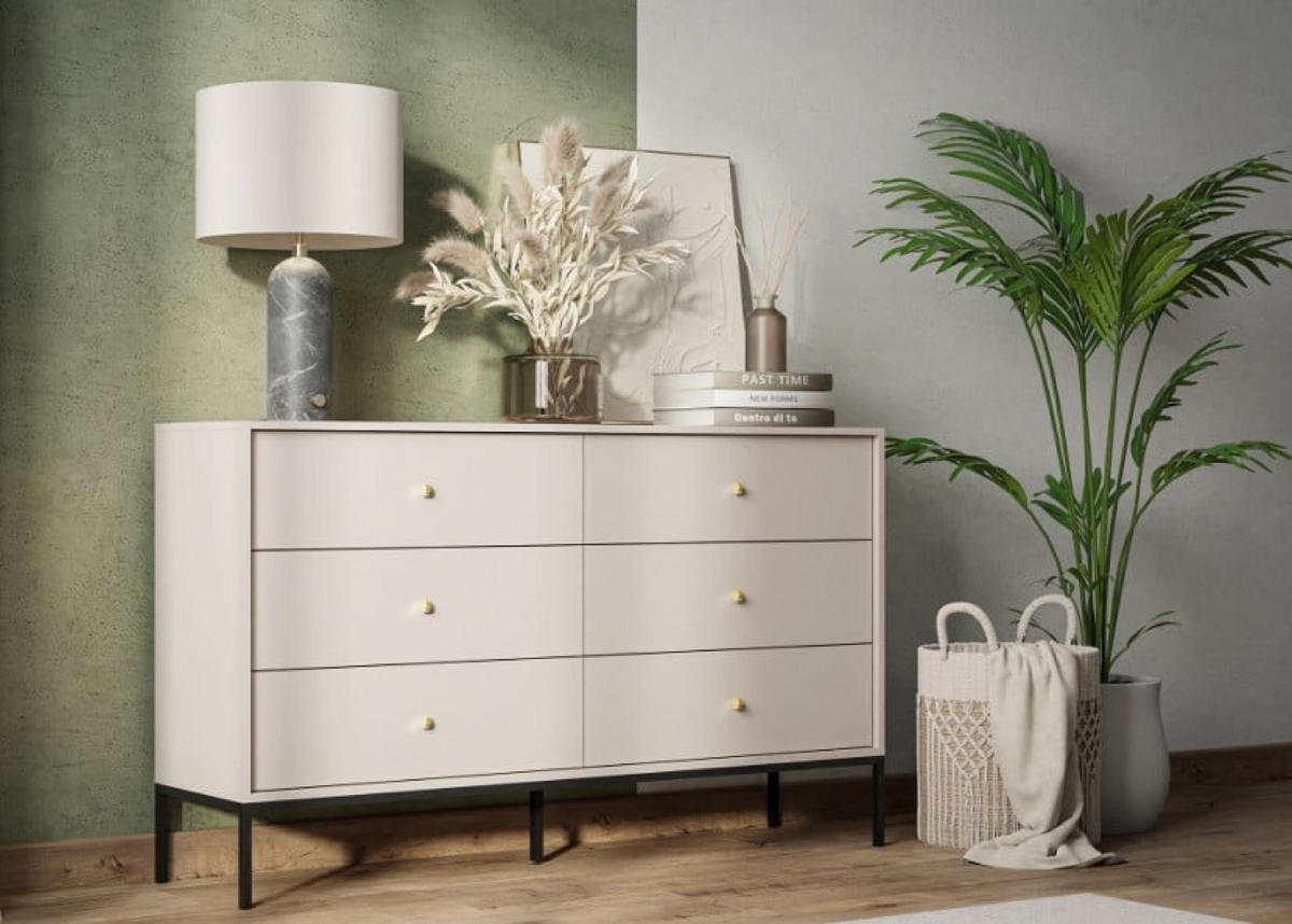 SIDEBOARD Beige MONAKO MKS154 Mit Schubladen Schwarzer Rahmen - Beige, Holzwerkstoff (154/91/39cm) - Sepro Meble