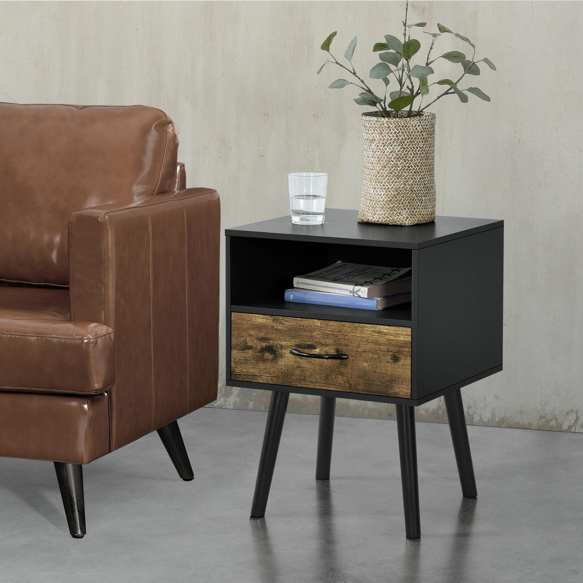 BEISTELLTISCH Gävle - Dunkelbraun/Schwarz, Holz/Holzwerkstoff (40/42/57cm) - [en.casa]