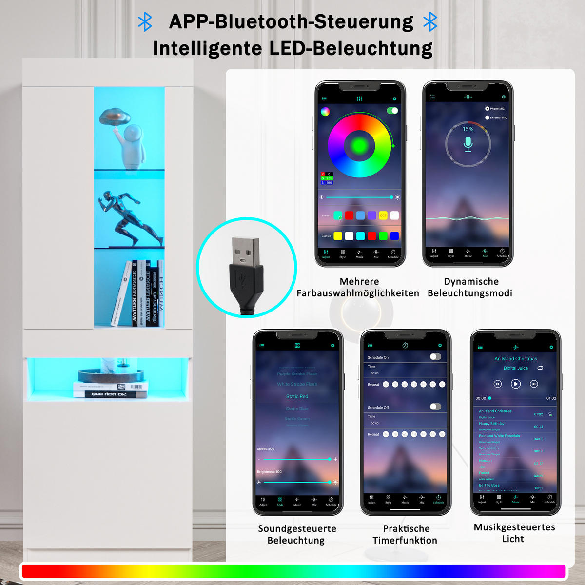 VITRINE, LED-Beleuchtung, Glas, Weiß - Weiß, Holzwerkstoff (40/180/50cm) - FLIEKS