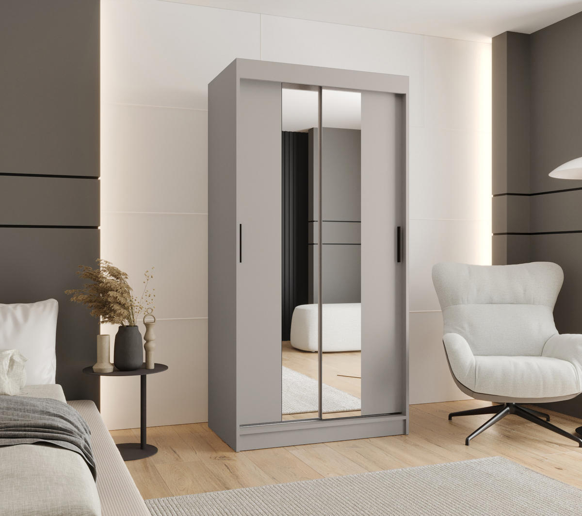 ŠATNÍ skříň s posuvnými dveřmi 200/100/62 2dveřová - černá/kašmírová, dřevo/plast (100/200/62cm)