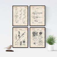 POSTER Set mit 4 Angelrute Patent Vintage Größe A4 Rahmenlos - Klar, Papier (21/1/29.7cm) - Nacnic