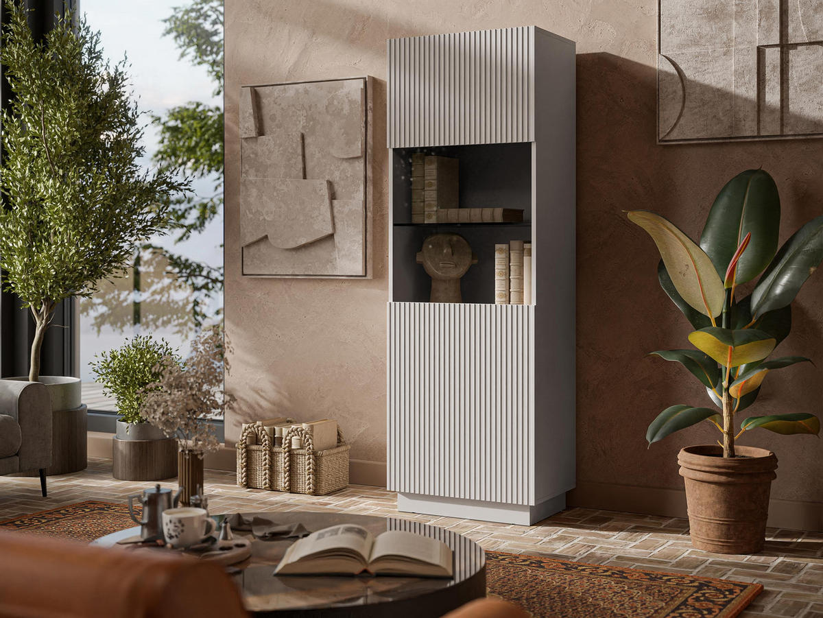 VITRINE Liverti 1D - Kaschmir/Schwarz, Holzwerkstoff/Kunststoff (60/178/42cm) - MIRJAN24