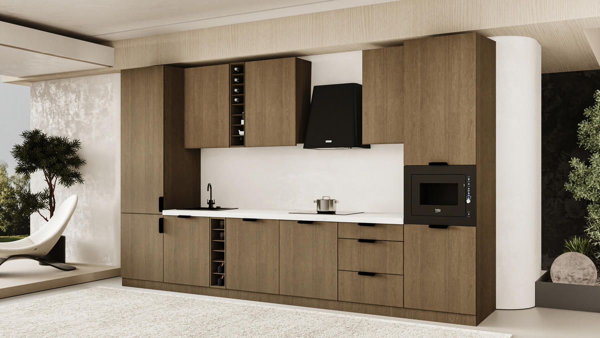 KÜCHENZEILE 360 cm - Sorento KS3-M375 - in Dunkle Eiche - Eichefarben/Schwarz, Holz (375/247/58cm)