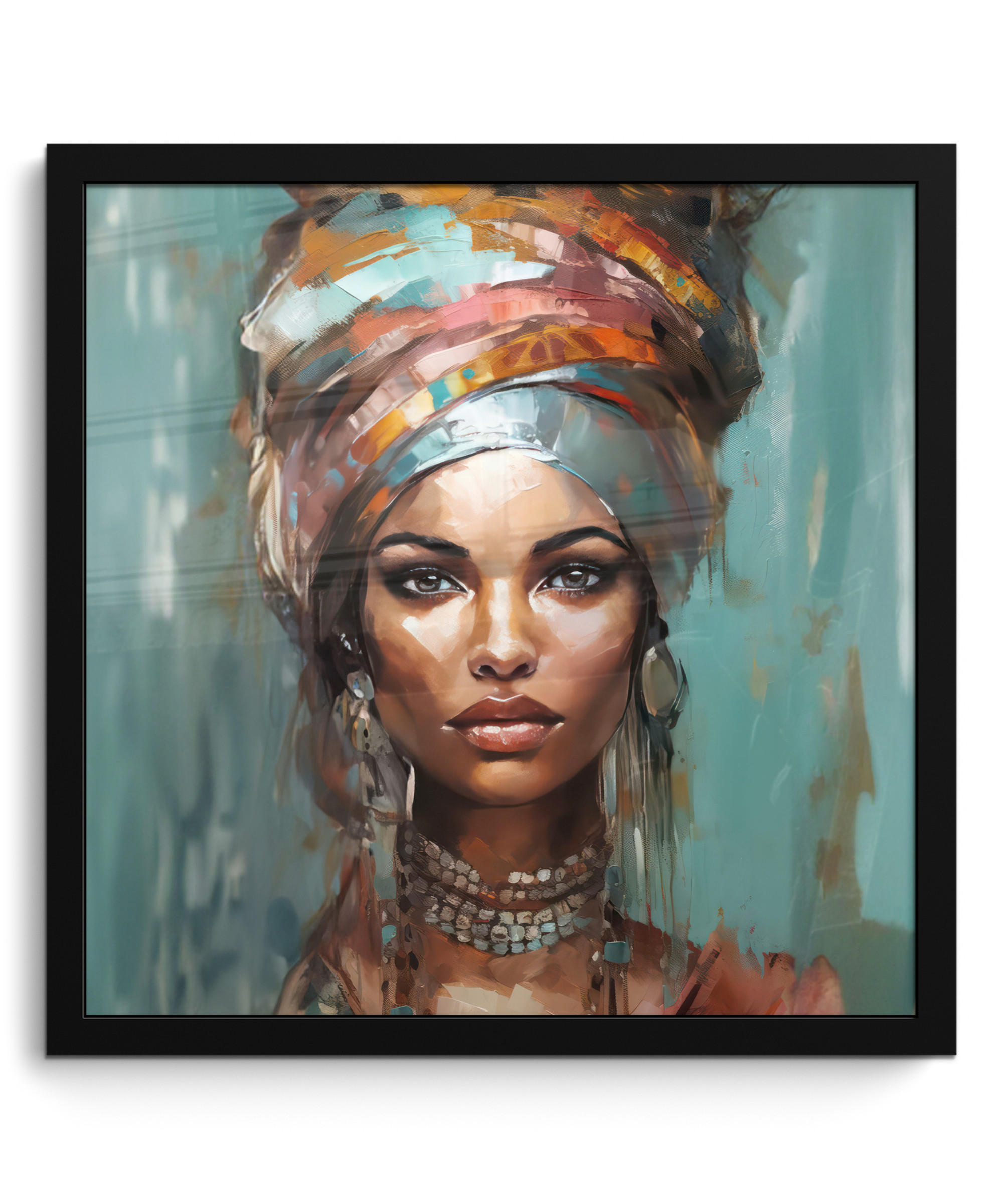 POSTER MIT RAHMEN Frau - Kunst - Schmuck - Porträt 40x40 cm - Blaugrau, Papier (40/40cm) - MuchoWow