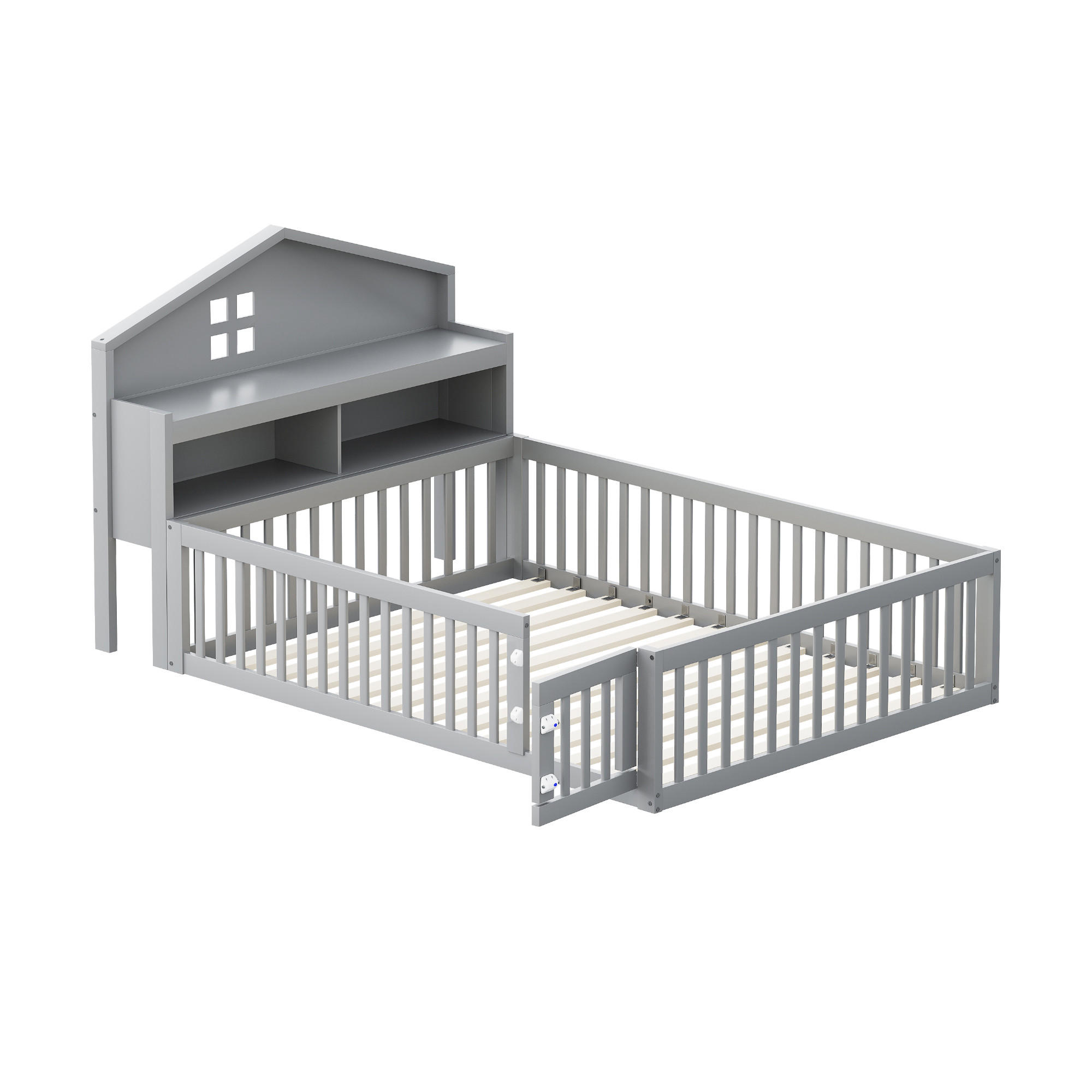 KINDERBETT 140x200 Grau Massivholz Stauraum Schutzgitter - Grau, Holz (140/200cm) - FLIEKS