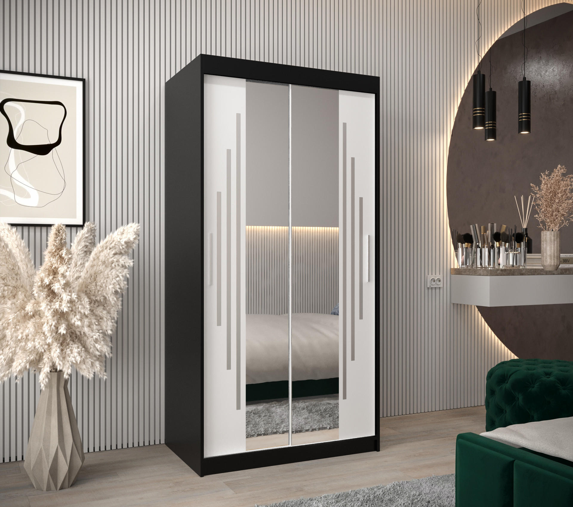 SCHWEBETÜRENSCHRANK 200/100/62 2-türig - Silberfarben/Schwarz, Holz/Kunststoff (100/200/62cm) - Abiks Möbel