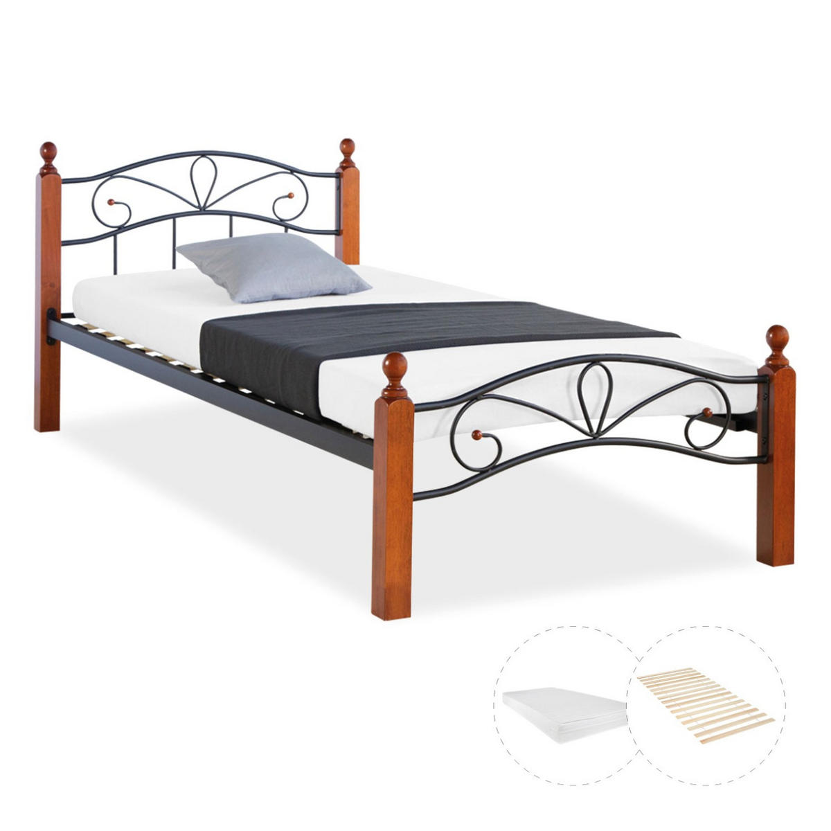 METALLBETT 90/200 cm mit Matratze in Schwarz Braun - Schwarz/Braun, Metall (90/200cm) - Homestyle4u