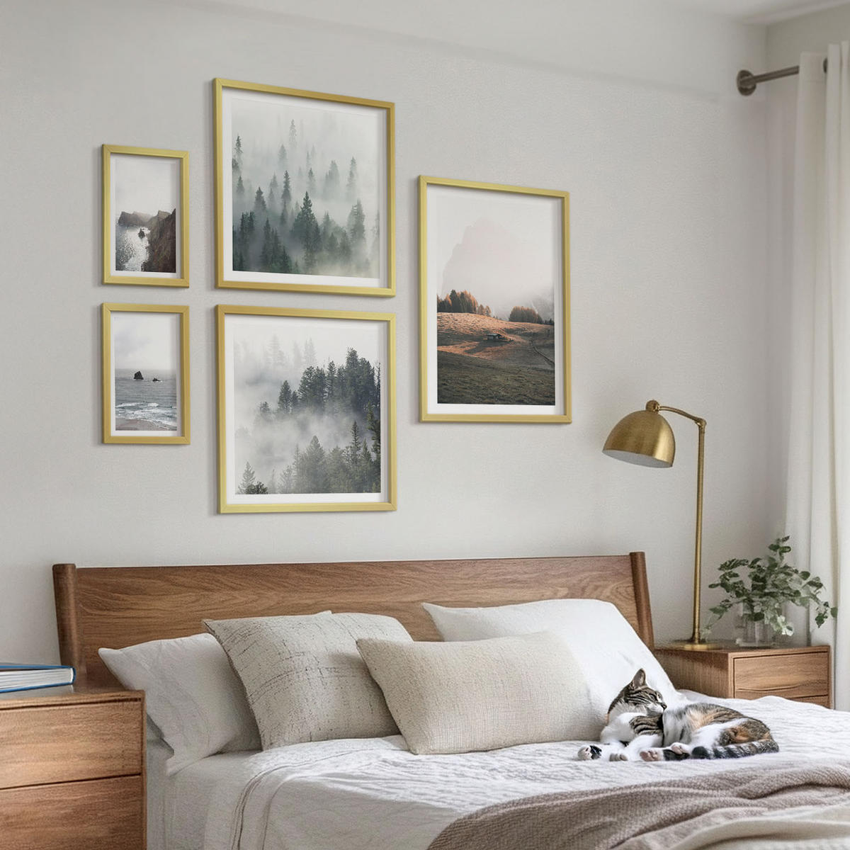 WANDBILDER 5er Set - 50x50 cm & 20x30 cm & 40x60 cm Goldrahmen - Landschaften aus Bergen und Meer - Goldfarben, Kunststoff (40/60cm) - ArtPrintCave