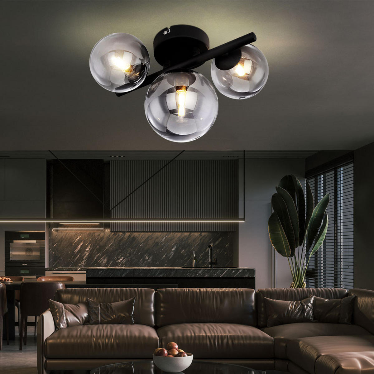 LED DECKENLEUCHTE Glas Schwarz - Schwarz, Glas (19/21/28cm) - Globo Lighting