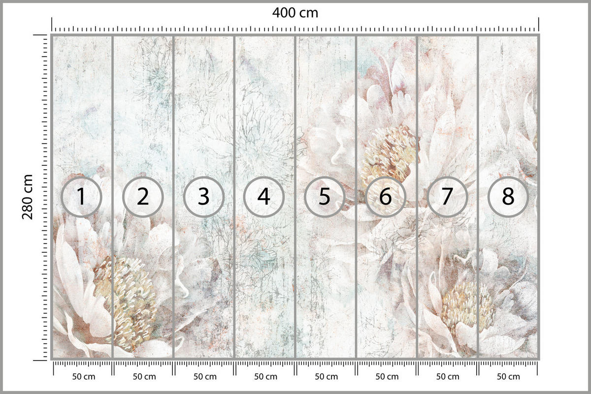 FOTOTAPETE für Büro Pfingstrosen Blumen Beton Vintage 400x280 - Gelb/Rosa, Papier (400/280cm) - Muralo