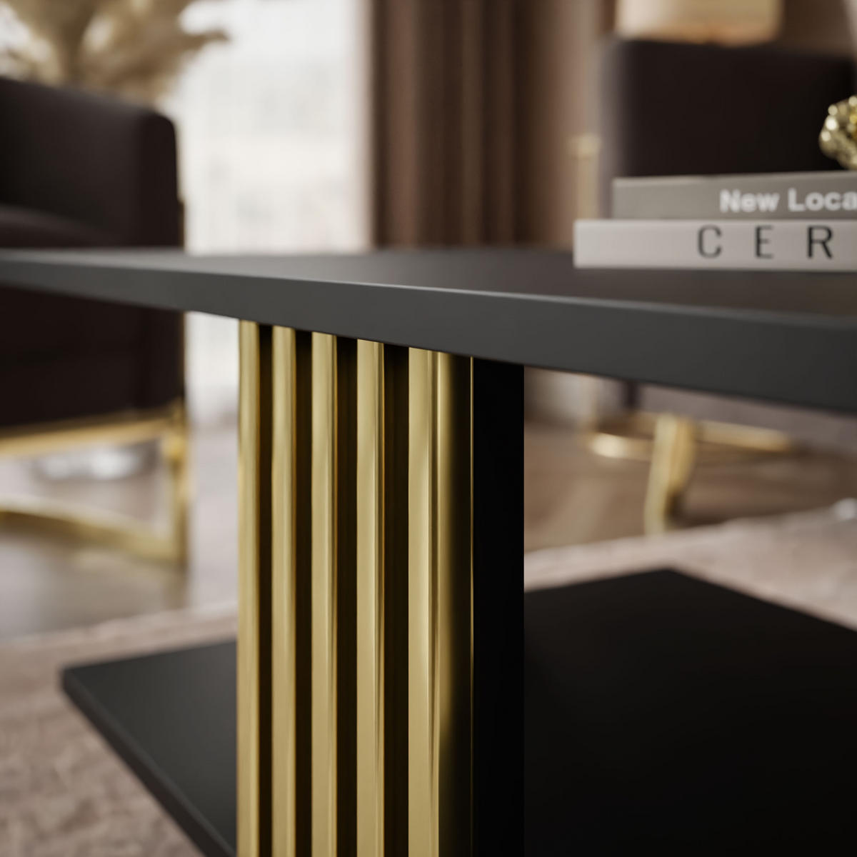 COUCHTISCH SAPHIRA GOLD mit Ablageboden, Schwarz Matt - Schwarz, Holzwerkstoff (60/100/40cm) - Lookway