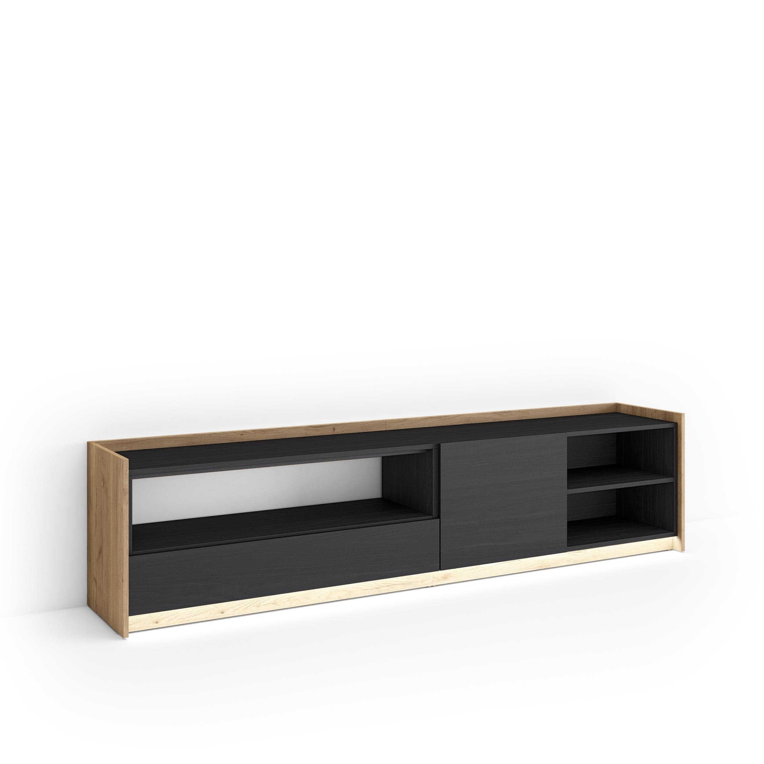Skraut Home Lowboard, Schwarz 207x50x37 cm