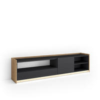 LOWBOARD, Schwarz und Eiche, 207/37/50cm, mit Led - Schwarz, Holzwerkstoff (207/50/37cm) - Skraut Home