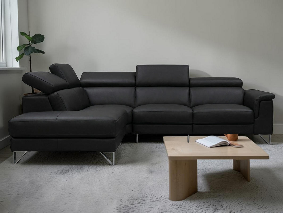 ECKSOFA Antares Echtleder Schwarz - Schwarz, Leder/Metall (224/276cm)