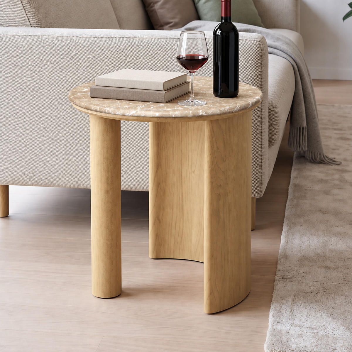 COUCHTISCH Rund Marmor-Optik, Eichenoptik, Ø50 × 51 cm - Braun, Holzwerkstoff (50/50/51cm) - Hometopia