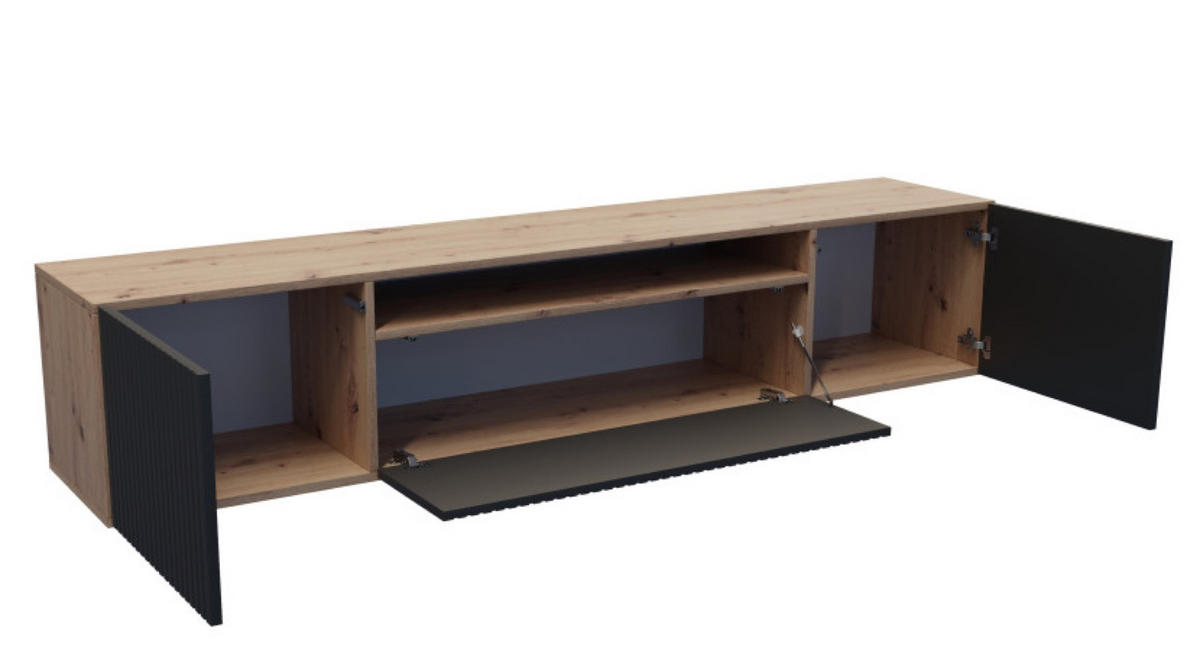 TV-SCHRANK Schwarz Marco Gefräste Fronten - Hellbraun/Schwarz, Holzwerkstoff (200/40/41cm) - Sepro Meble