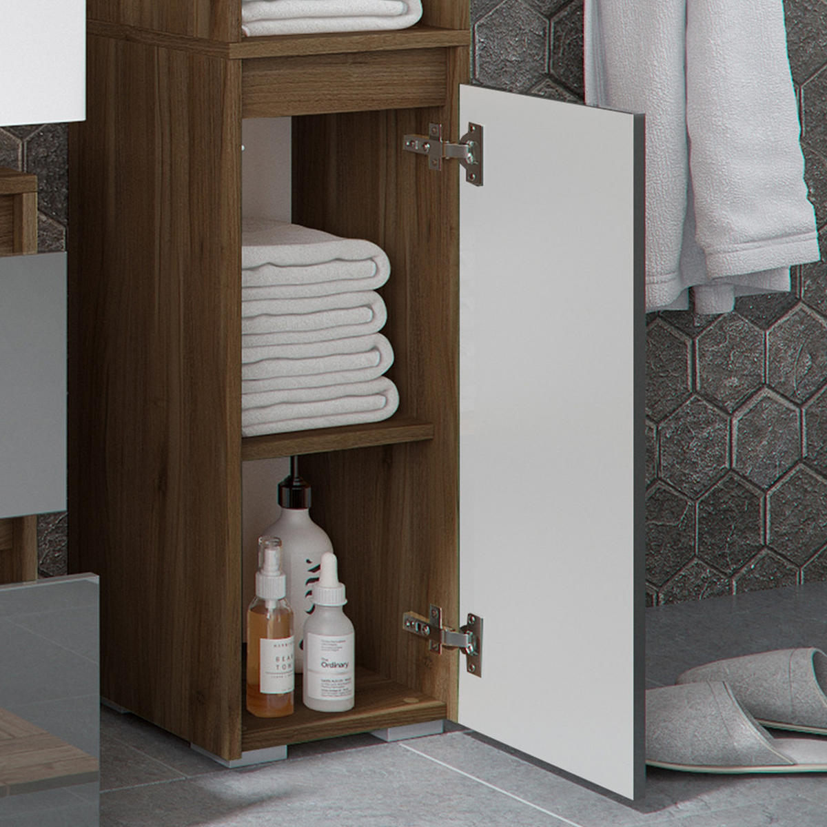 BADSCHRANK Majest Anthrazit Hochglanz 30.2 x 190 cm - Schwarz Hochglanz/Anthrazit, Holzwerkstoff (30.2/191.5/30cm) - Vicco