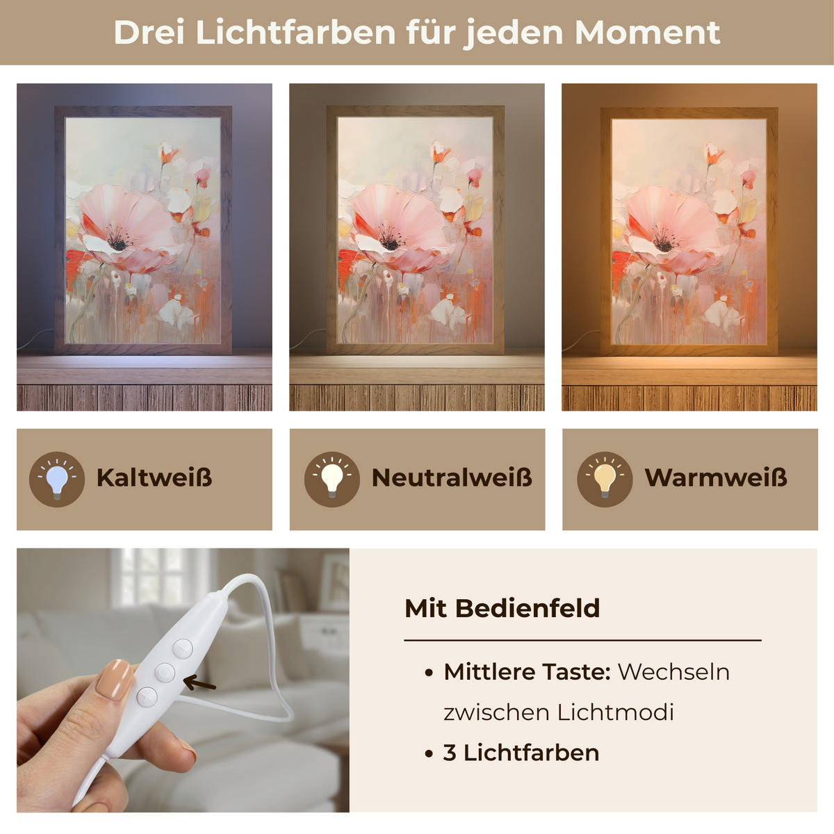 TISCHLEUCHTE Blumen - Aquarell - Rosa - Abstrakt - Kunst 20x30 cm - Anthrazit, Holzwerkstoff (8/20/30cm) - OnlyWow