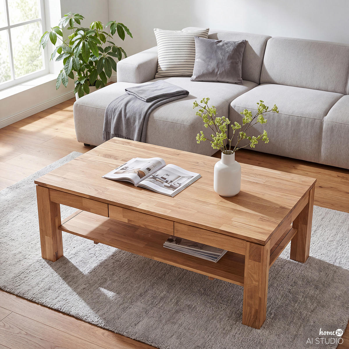 MASSIVER COUCHTISCH - Eiche - Braun, Holz/Holzwerkstoff (70/115/46cm) - home24