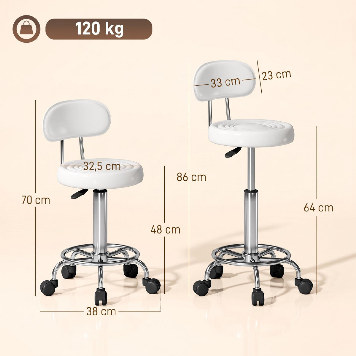 RULLPALL i polyester och stål, vit - Vit/Silverfärgad, Plast/Metall (32/86/40cm) - HOMCOM