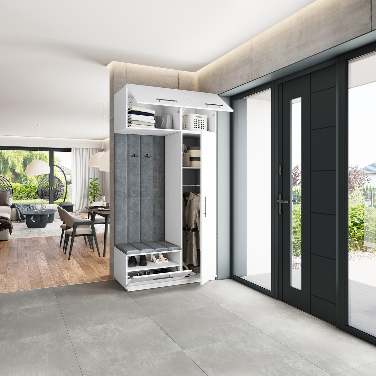 GARDEROBENSCHRANK REMA 120/240/60 cm Modern Garderobe-Set Weiß - Weiß/Grau, Holzwerkstoff (120/240/60cm) - MASSENO