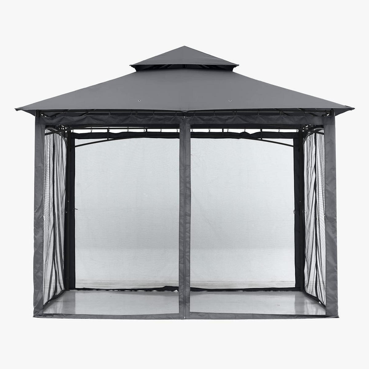 GARTENPAVILLON 2,5 x 2,5 m Grau mit Netz - Grau, Metall (274.3/280.4/274.3cm)
