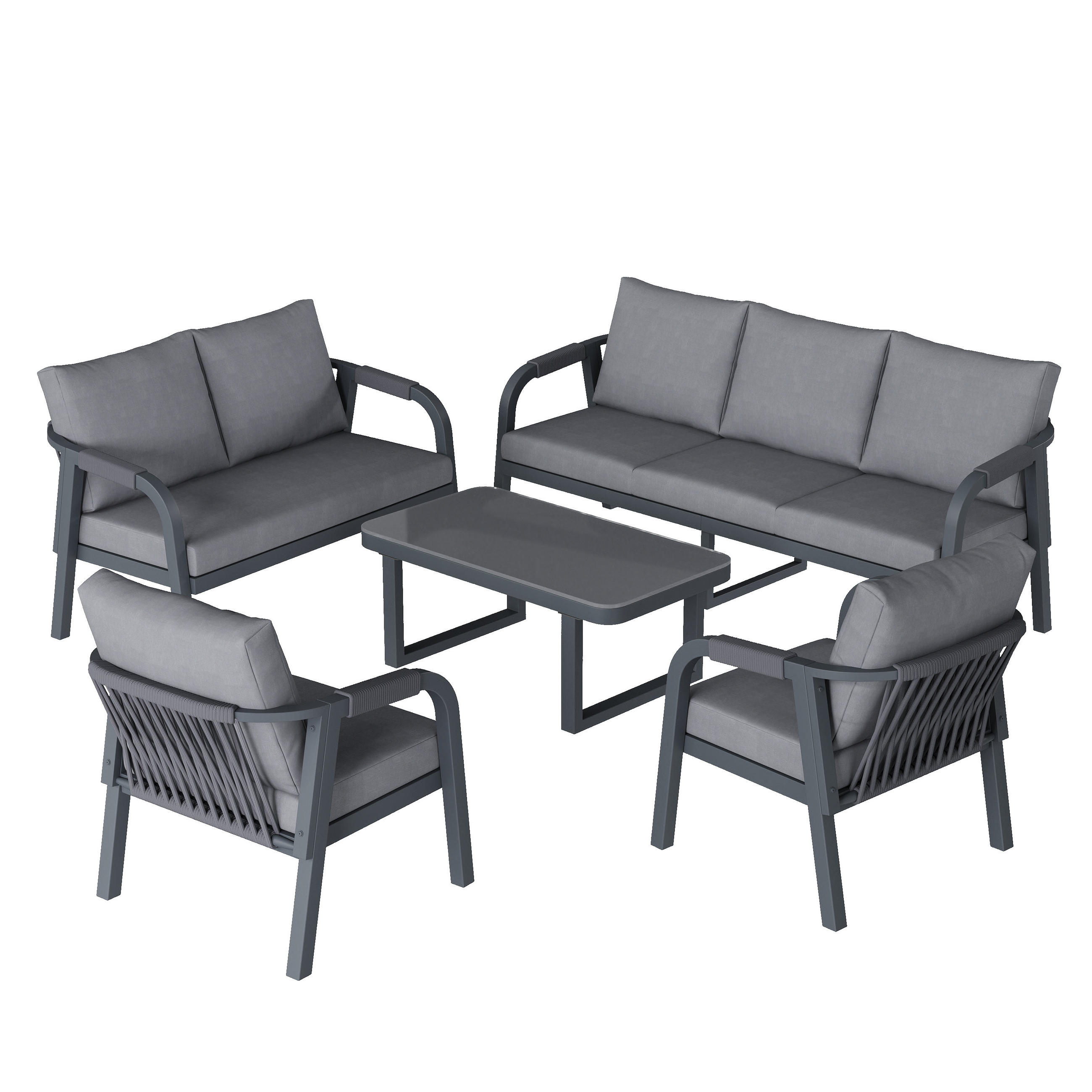 GARTENLOUNGE-SET 7 Personen 3-Sitzer 2-Sitzer Sessel Grau - Grau, Textil - FLIEKS