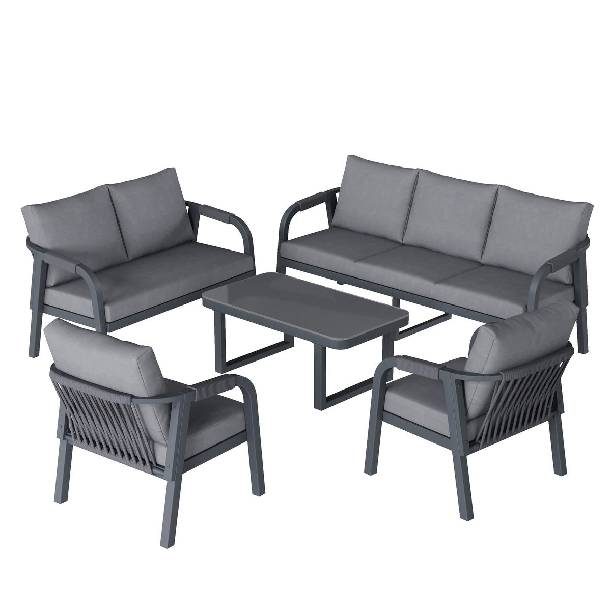 GARTENLOUNGE-SET 7 Personen 3-Sitzer 2-Sitzer Sessel Grau - Grau, Textil - FLIEKS