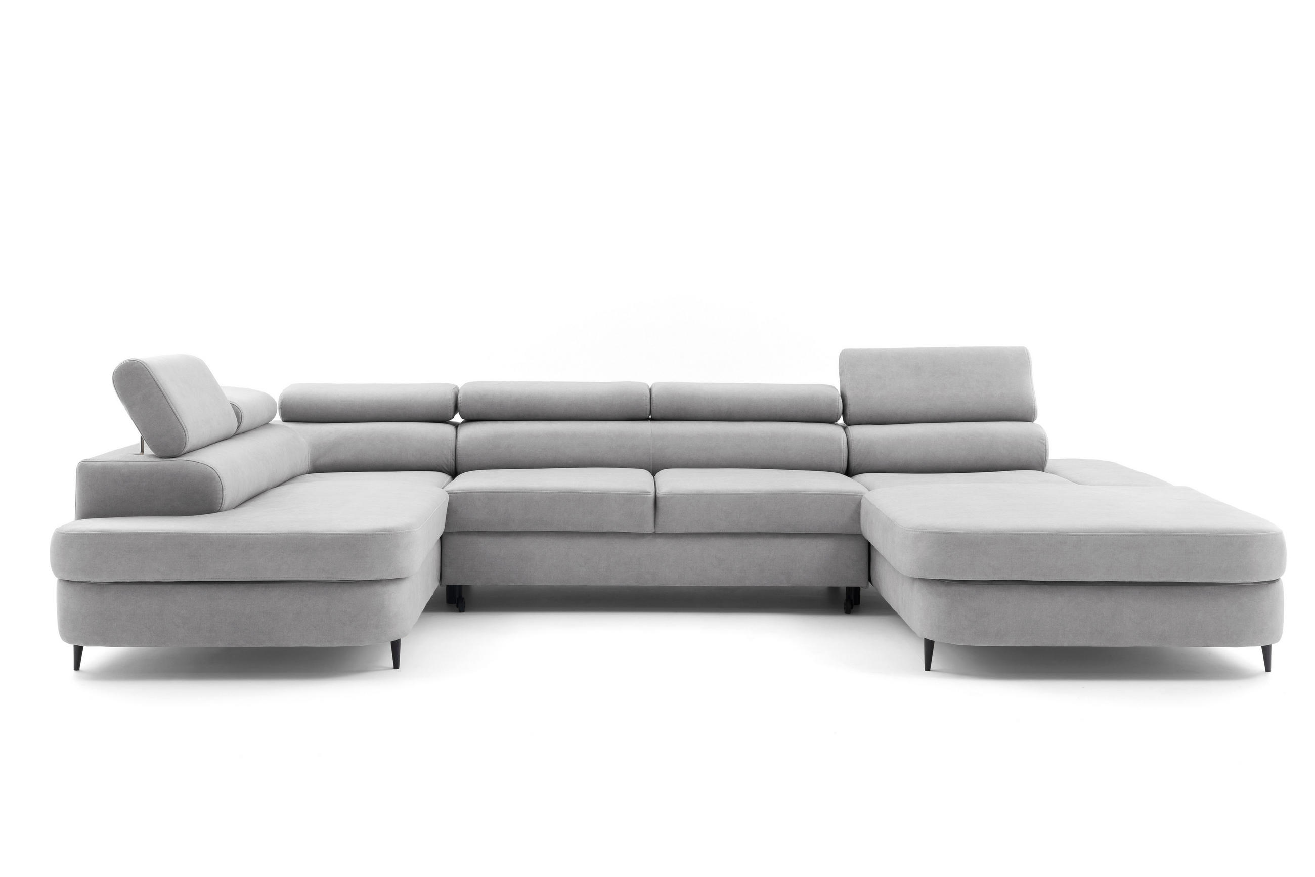 ECKSOFA U-Form PRIAM U Links mit Schlaffunktion 126x270 Velours Hellgrau - Hellgrau/Schwarz, Holz/Textil (350/91/203cm) - Muffo