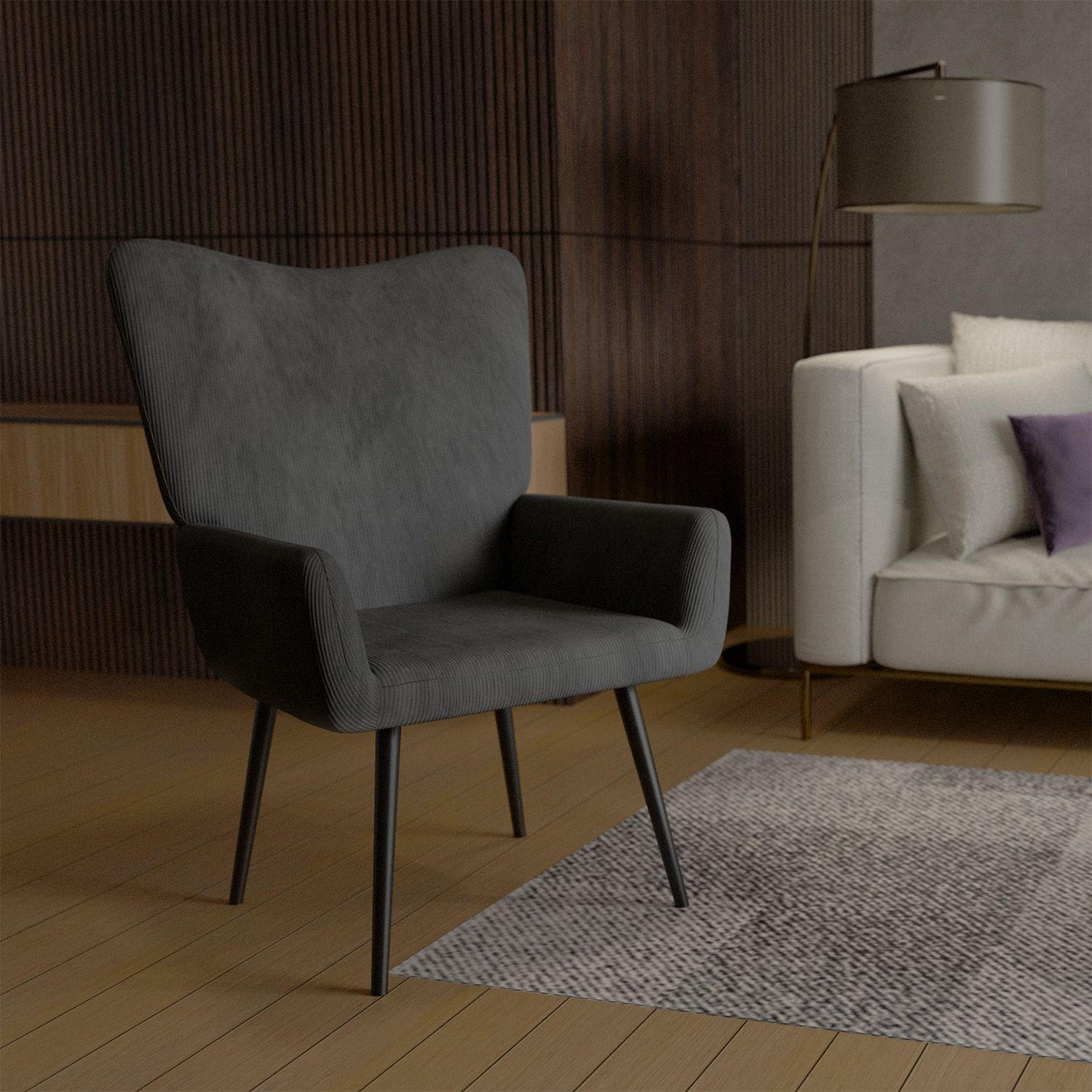 OHRENSESSEL Odense Cord Grau - Grau, Textil (68/95/73cm) - Juskys