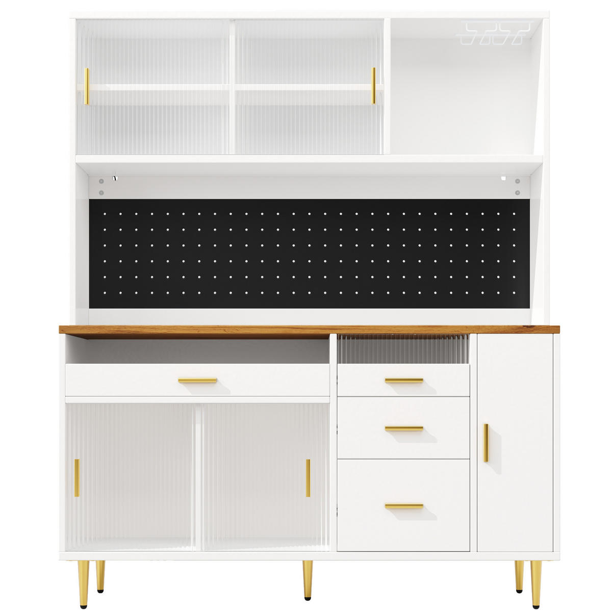BUFFET 145/39/171 cm weiß aus MDF und Glas mit LED - Weiß, Glas (145/171/24cm) - OKWISH