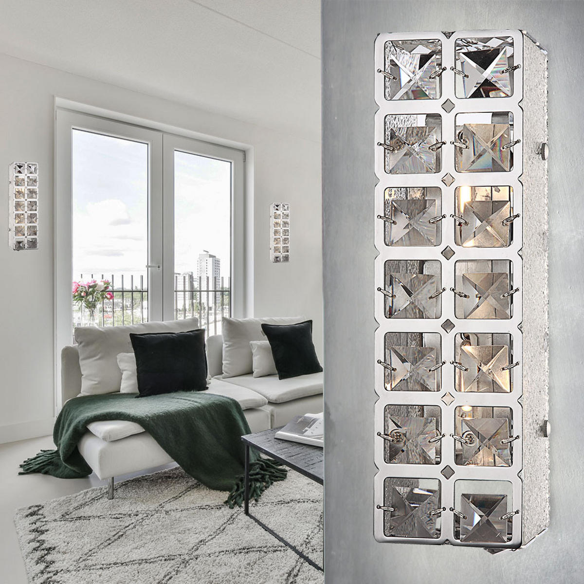 LED WANDLEUCHTE IONA Chrom Silber 2er Set - Silberfarben, Metall (9/9/29cm) - Globo Lighting