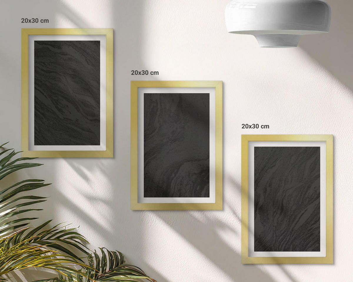 BILDER SET 3er Set - 20x30 cm Goldrahmen - Dunkler Marmor, elegante Texturen - Goldfarben, Kunststoff (20/30cm) - TULUP