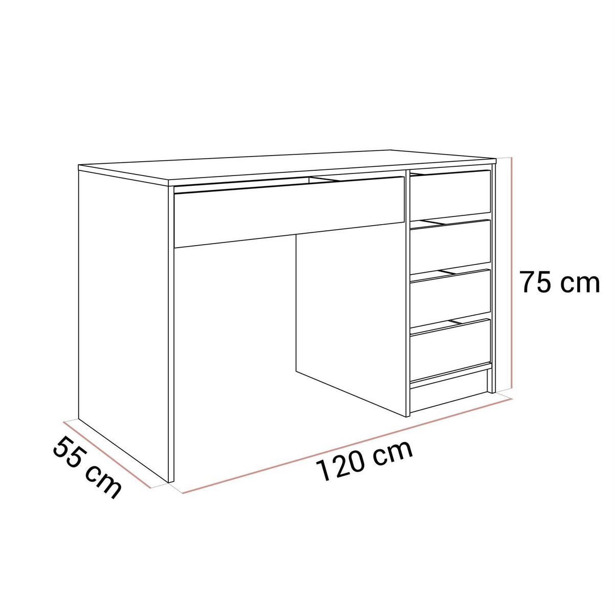 SCHREIBTISCH MADA MAT mit Schubladen - Anthrazit, Holzwerkstoff (55/120/75cm) - Lookway