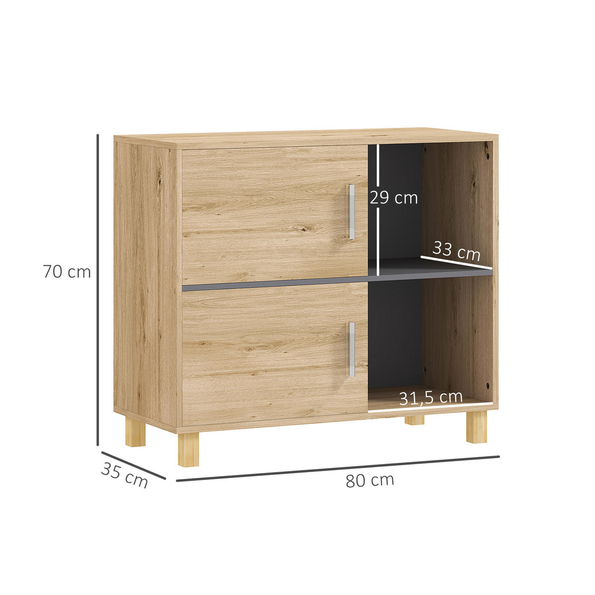 MIDISCHRANK DE-12444 80/35/70 cm mit offenen Fächern Naturholz - Naturfarben, Holzwerkstoff (35/70/80cm) - ComfortXL