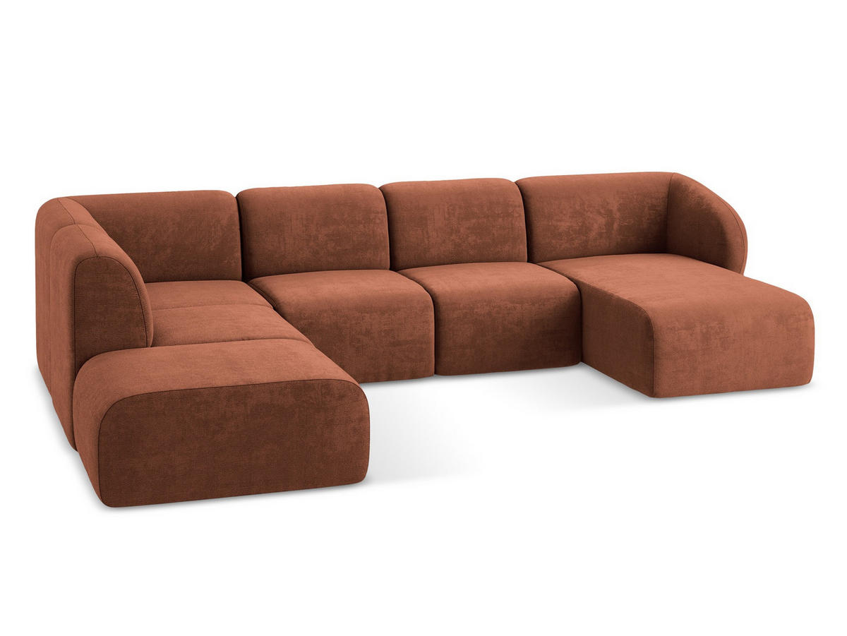 ECKSOFA Rechts Chenille Stoff Orange - Terracotta/Schwarz, Holzwerkstoff/Kunststoff (178/166cm) - Makamii