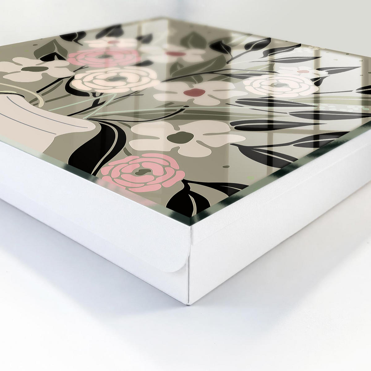 SCHLÜSSELBOX Weiß 30x30 cm – Türöffnung nach rechts - Blumenarrangement - Beige, Metall (30/30/5cm) - TULUP