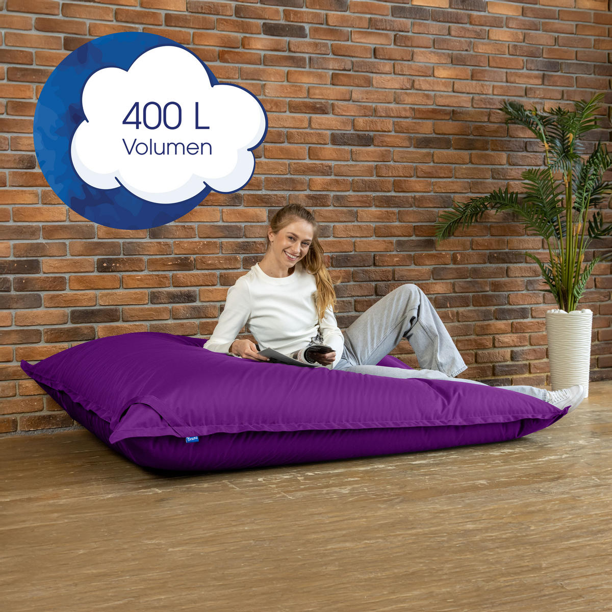 SITZSACK XXL Caree violett, 140x180cm groß für Outdoor - Violett, Textil (180/140/30cm) - Bruni