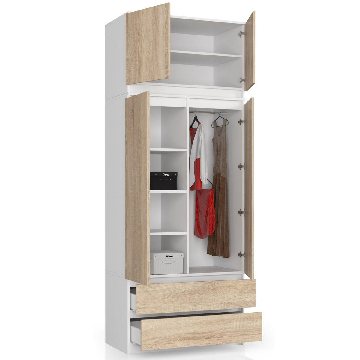 KLEIDERSCHRANK AUFSATZSCHRANK Weiß,Sonoma-Eiche 90x51x55cm - Weiß/Sonoma Eiche, Holzwerkstoff (90/55/51cm) - Akord