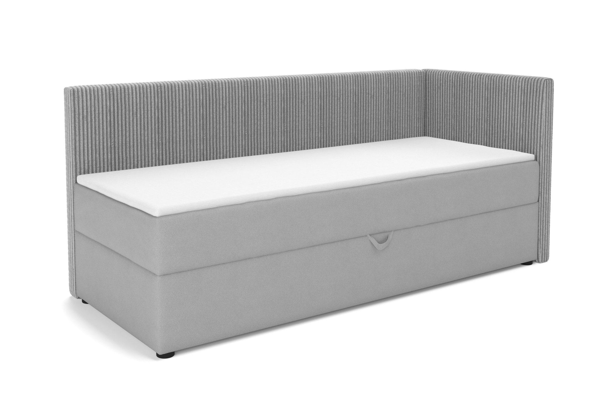 BOXBETT RICO 100/200 in Cord/Velours Hellgrau H3 links - Hellgrau, Holz/Holzwerkstoff (100/200cm) - Deine Möbel 24