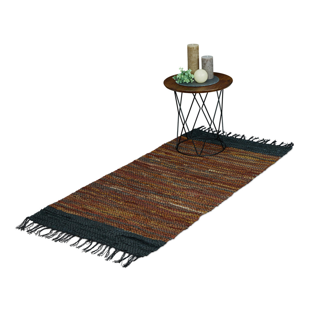 FLICKENTEPPICH - Multicolor, Leder/Textil (70/140cm) - Relaxdays