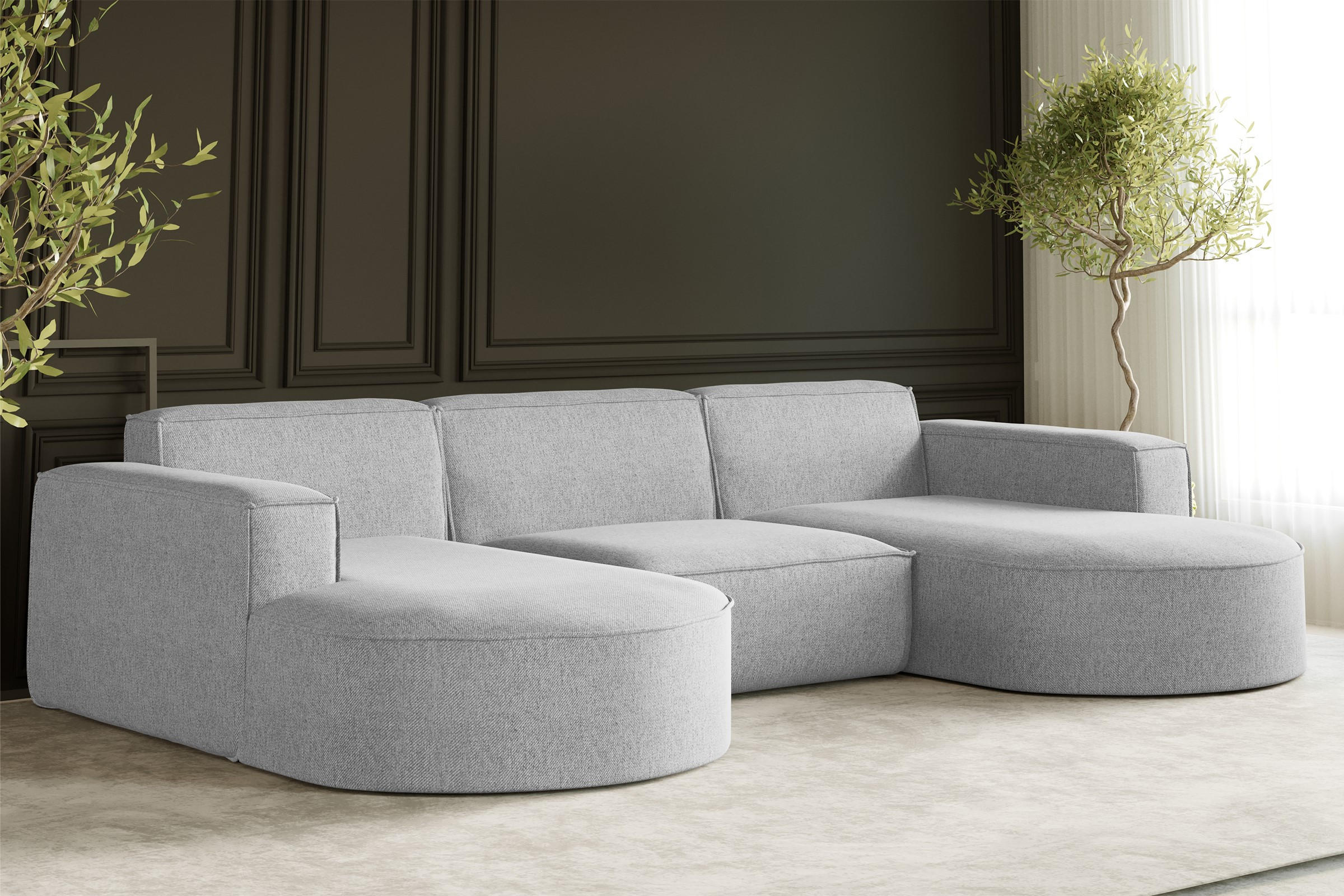 ECKSOFA U-Form MODENA STUDIO Stoff Verita Grau - Grau, Holz (165/299cm) - Kaiser Möbel