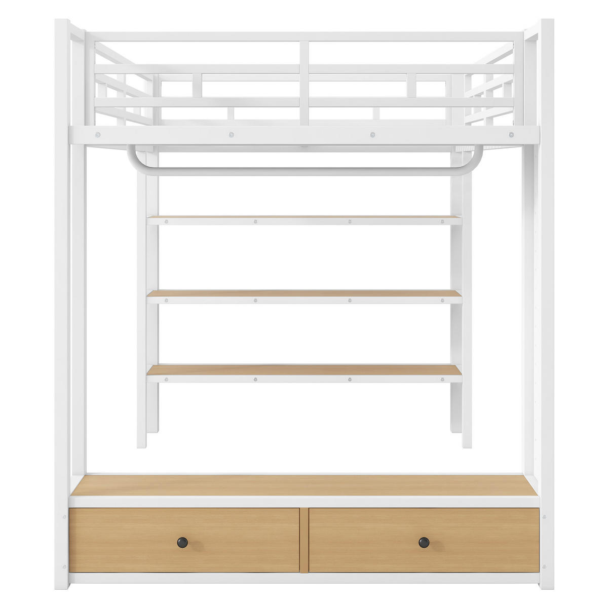 HOCHBETT 140/200 cm in Weiß mit Kleiderschrank, 2 Schubladen und LED - Weiß, Holzwerkstoff/Metall (140/200cm) - STILVORA