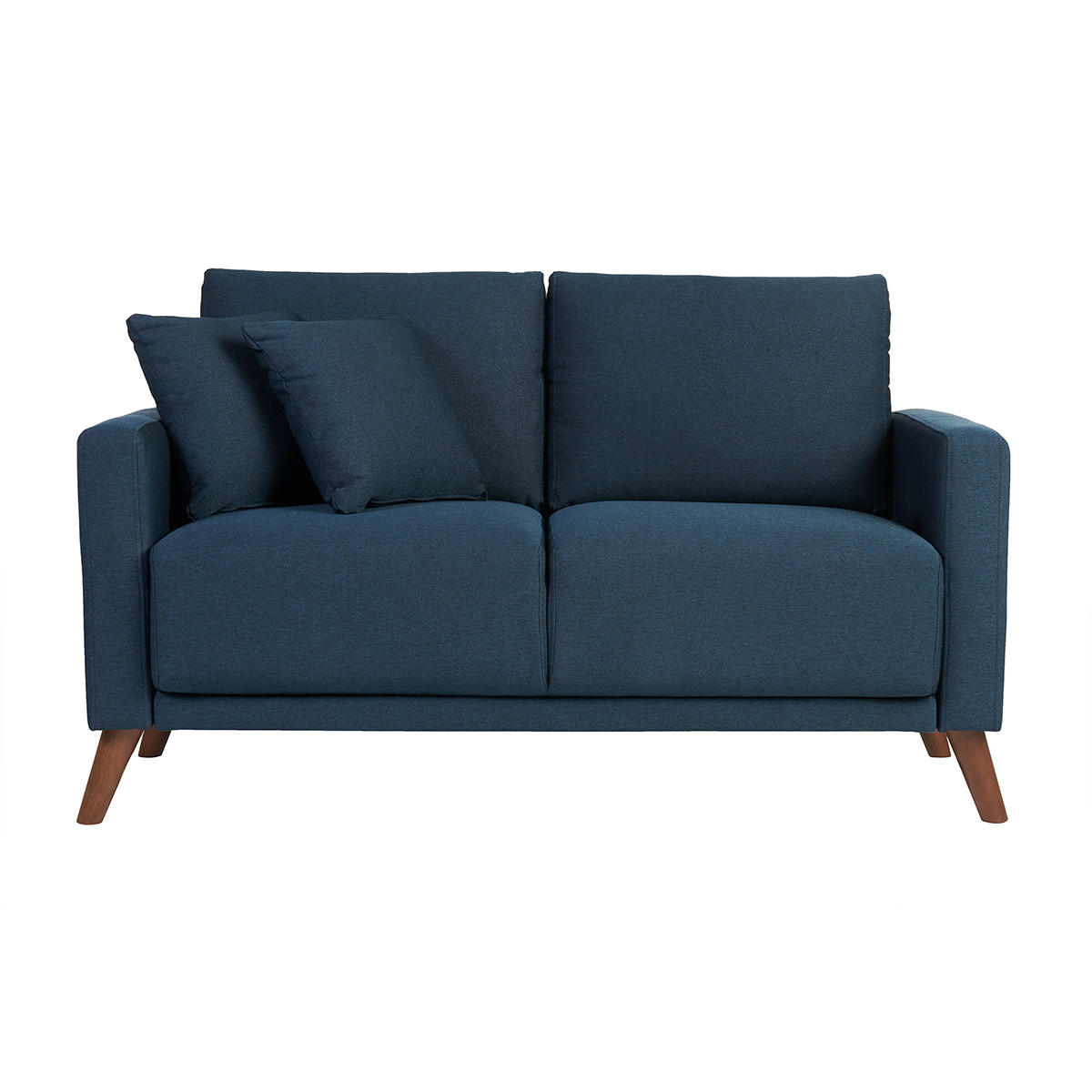 SOFA 2-Sitzer Stoff Dunkelblau Holz Dunkel MUNIK - Blau, Textil (137/81/75.5cm) - Miliboo