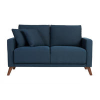 SOFA 2-Sitzer Stoff Dunkelblau Holz Dunkel MUNIK - Blau, Textil (137/81/75.5cm) - Miliboo